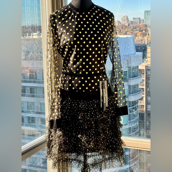 🆕 BRONX & BANCO 🧿 NWT Suns Mesh & Velvet Fit & Flare Mini Dress - Sz L - US 8 - Picture 11 of 16